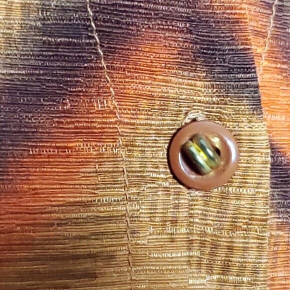 Vintage Silk Land Tie Dye Look Blouse Top S Brown Orange 3/4 Sleeve Belted Artsy - Picture 4 of 7